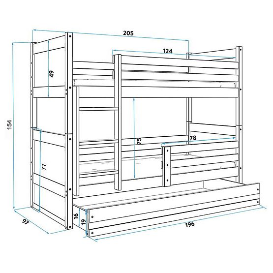 Dziecięca kondygnacja łóżko Rocky - biała