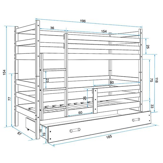 Dziecięca kondygnacja łóżko Rocky - siwy