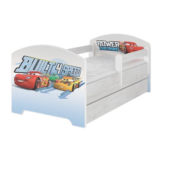 Dziecięca łóżko z bariera - Cars 2 - dekoracje norweski sosna