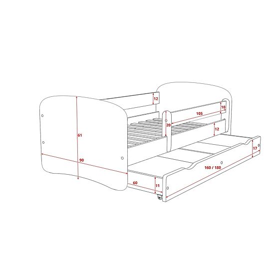 Dziecięca łóżko z bariera - Ferrari