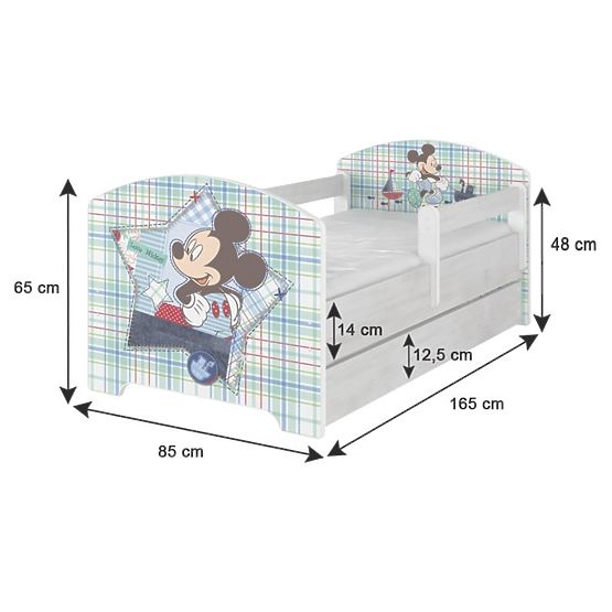 Dziecięca łóżko z bariera - Minnie Mouse - dekoracje norweski sosna