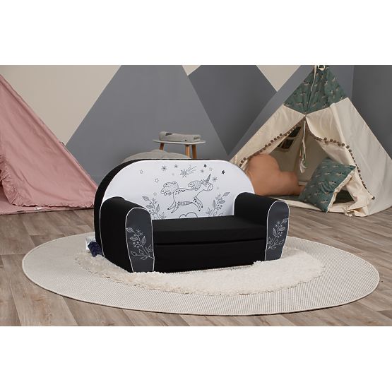 Dziecięca sofa Jednorożec - czarno-biała