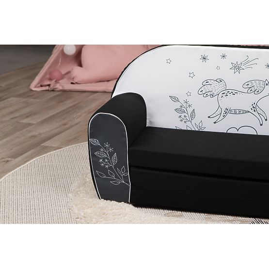 Dziecięca sofa Jednorożec - czarno-biała