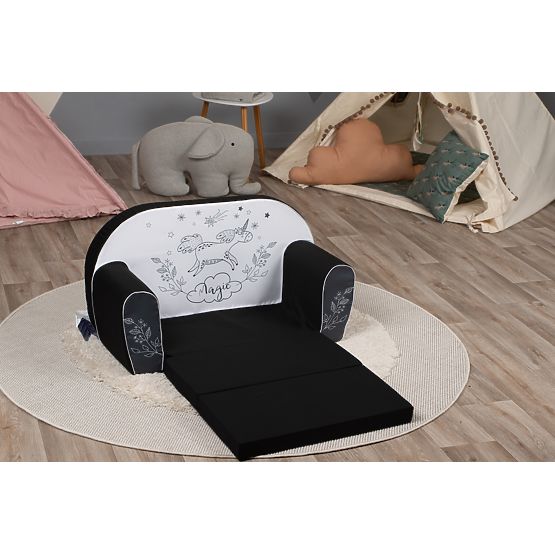 Dziecięca sofa Jednorożec - czarno-biała