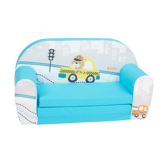 Dziecięca sofa Kot taksówkarz - niebieska