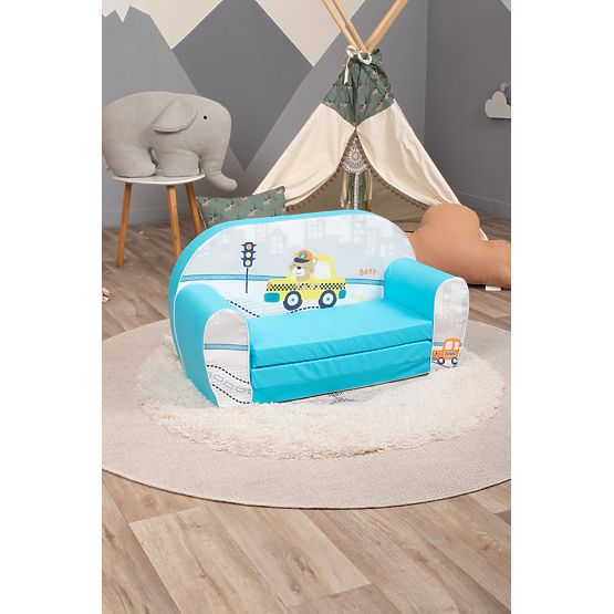 Dziecięca sofa Kot taksówkarz - niebieska