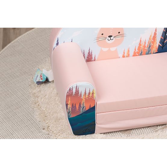 Dziecięca sofa Zając w lesie - różowa