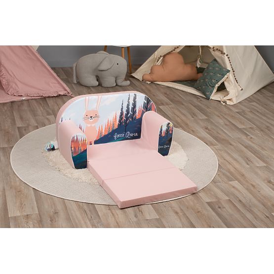 Dziecięca sofa Zając w lesie - różowa