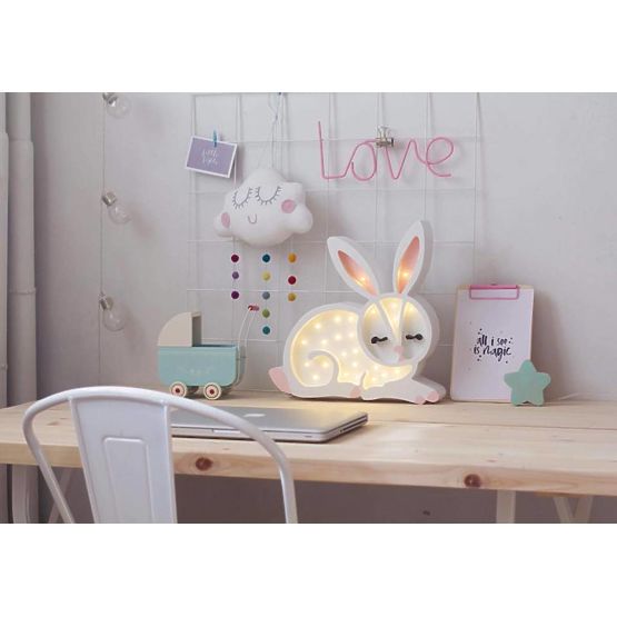 Dziecięce drewniane lampa Bunny dziewczyna - białe