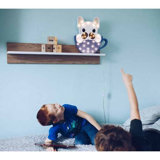 Dziecięce drewniane lampa LED lampa Buldog w kubek - niebieskie