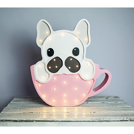 Dziecięce drewniane lampa LED lampa Buldog w kubek - różowy