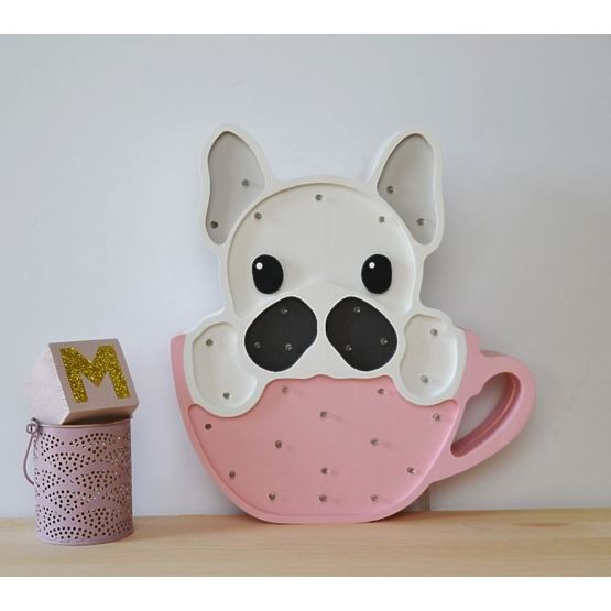 Dziecięce drewniane lampa LED lampa Buldog w kubek - różowy