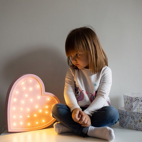 Dziecięce drewniane lampa LED lampa Serce - rużowy