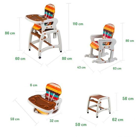Dziecięce krzesełko do karmienia 3w1 - brązowe
