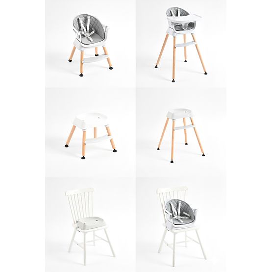 Dziecięce krzesełko do karmienia 6w1 z pikowaną tapicerką i szarym tacką ECOTOYS
