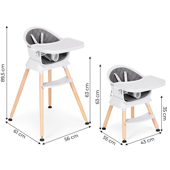 Dziecięce krzesełko do karmienia 6w1 z pikowaną tapicerką i szarym tacką ECOTOYS
