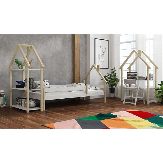 Dziecięce łóżko domek Ollie SCANDI - biało-naturalne