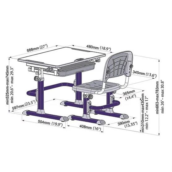 Dziecięcy pisanie stół + krzesło Cubby Lupin - fioletowy
