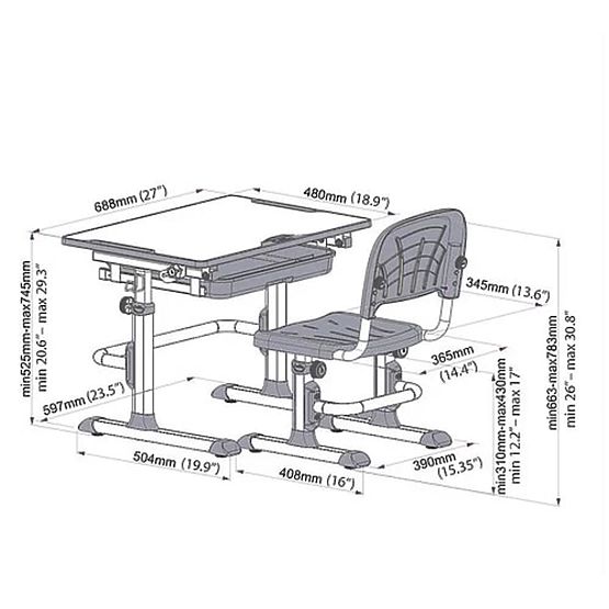 Dziecięcy pisanie stół + krzesło Cubby Lupin - siwy