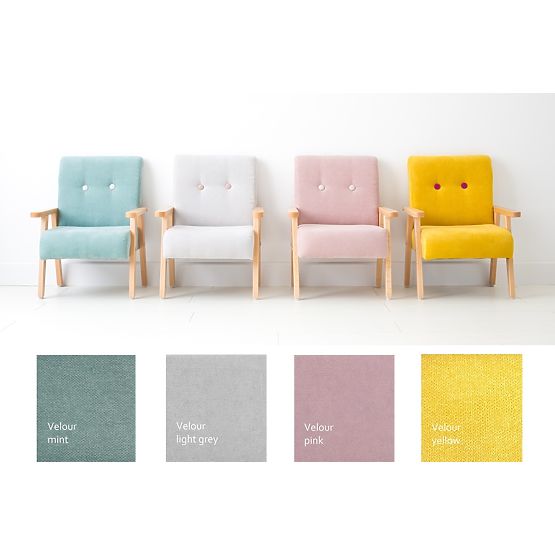 Fotel dziecięcy retro Welur - jasnoszary