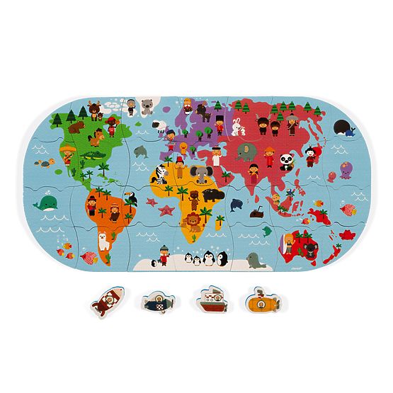 Janod Zabawka do wody puzzle Mapa świata 28 szt.