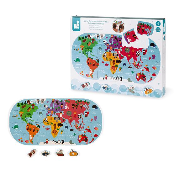 Janod Zabawka do wody puzzle Mapa świata 28 szt.
