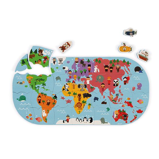 Janod Zabawka do wody puzzle Mapa świata 28 szt.