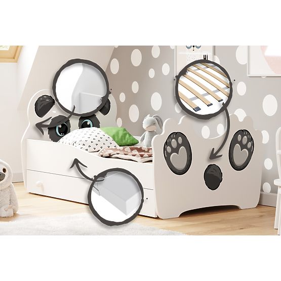 Jednoosobowe łóżko Panda 140x70 z szufladą