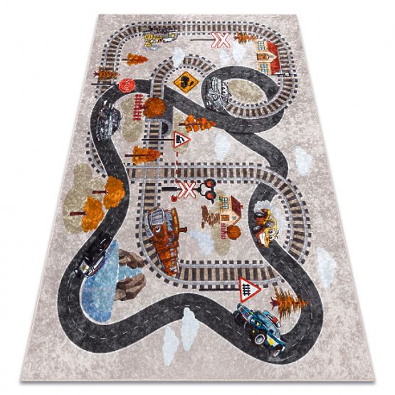 JUNIOR 51986.803 dywanik myjący Koleje, lokomotywa dla dzieci antypoślizgowy - szary