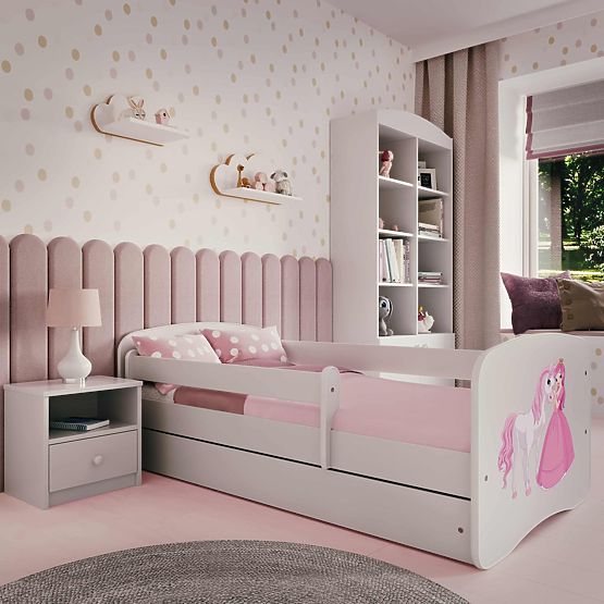 Łóżko dziecięce z barierką Ourbaby - Księżniczka z konikiem - białe