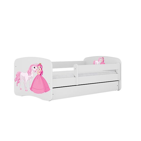 Łóżko dziecięce z barierką Ourbaby - Księżniczka z konikiem - białe