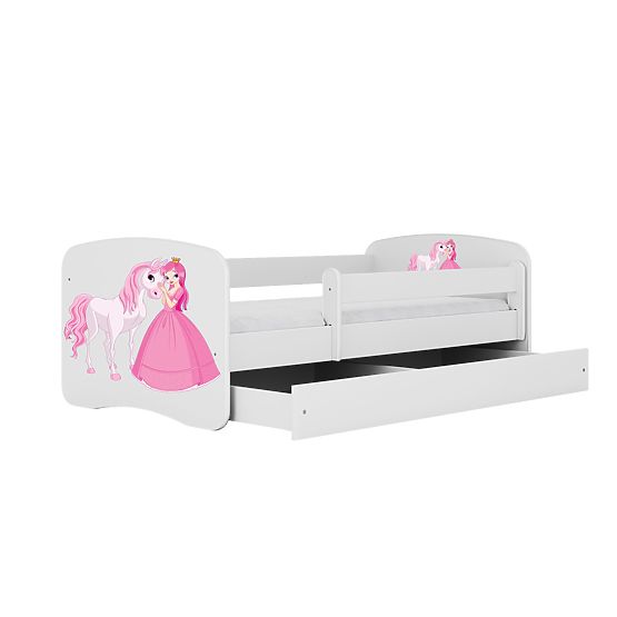 Łóżko dziecięce z barierką Ourbaby - Księżniczka z konikiem - białe