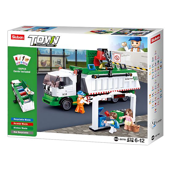Klocki Sluban Town M38-B0780 - Śmieciarka recyklingowa + gra z kartami