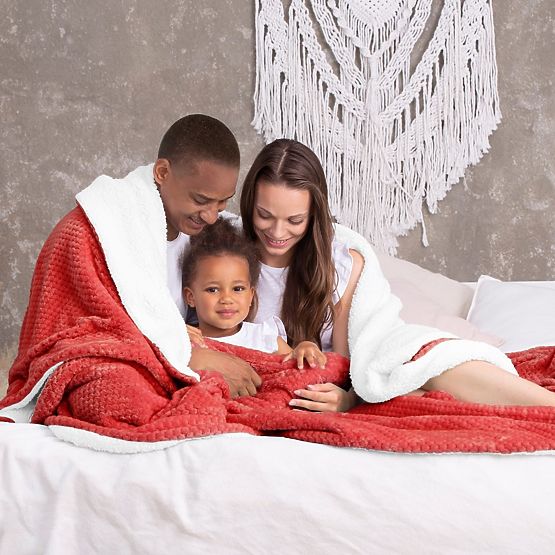 Koc SHLEEPY kolor czerwony tłoczony żakard klasyczny styl 130x180