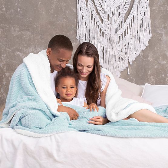 Koc SHLEEPY niebieski z wzorem żakardowym styl klasyczny 130x180