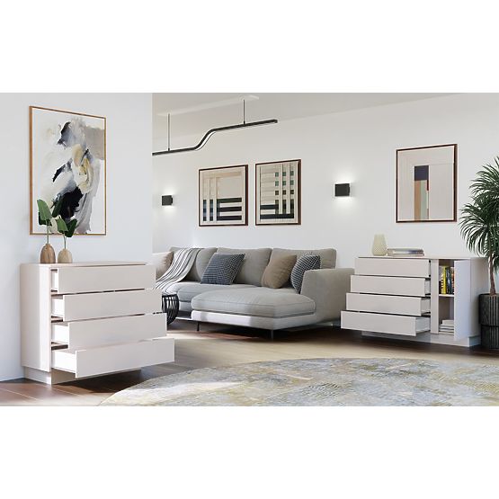 Komoda AMBER 1D4S Szafka 1 Drzwi 4 Szuflady Do Sypialni Salonu KAŠMÍR Beżowa