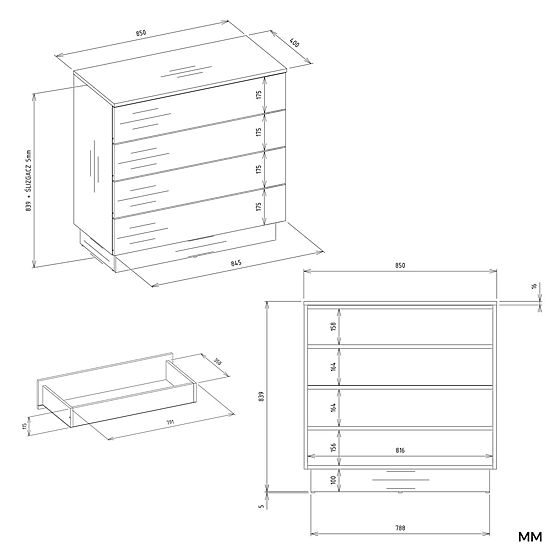 Komoda AMBER 4S Szafka 4 Szuflady Do Sypialni Salonu KAŠMÍR Beżowa