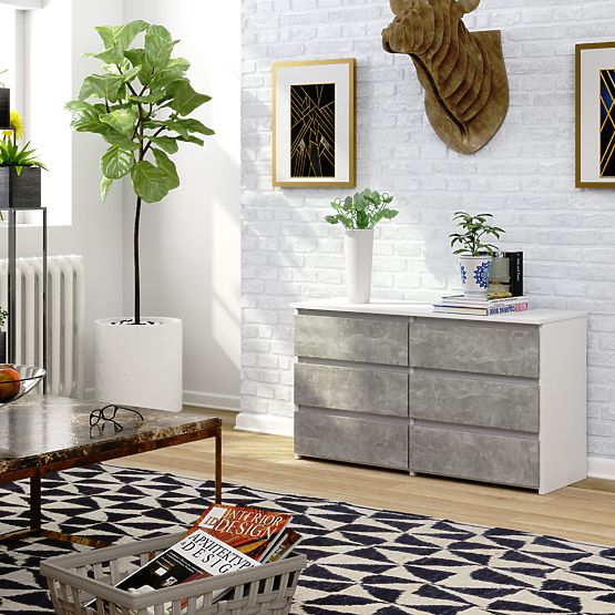 KOMODA CL100 6SZ PK BIAŁA / BETON