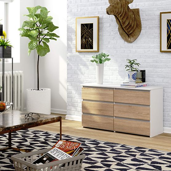 KOMODA CL100 6SZ PK BIAŁA / DĄB SONOMA