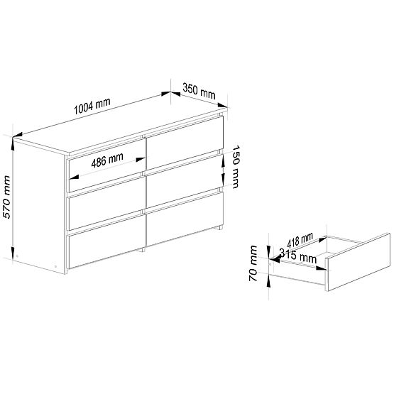 KOMODA CL100 6SZ PK BIAŁA / DĄB SONOMA
