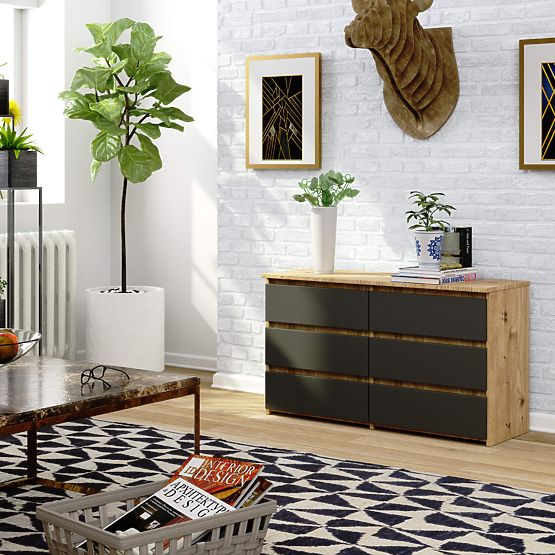 KOMODA CL100 6SZ PK DĄB ARTISAN / SZARY