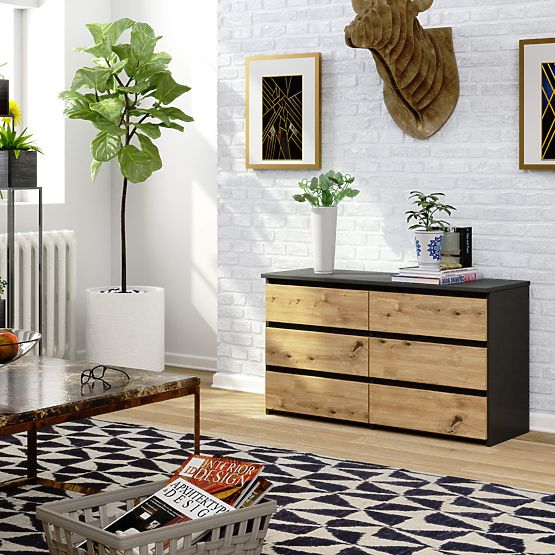 KOMODA CL100 6SZ PK SZARY / DĄB ARTISAN