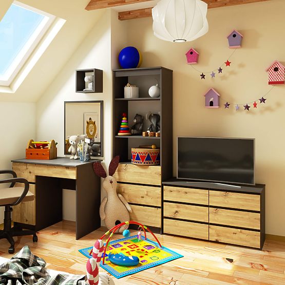 KOMODA CL100 6SZ PK SZARY / DĄB ARTISAN