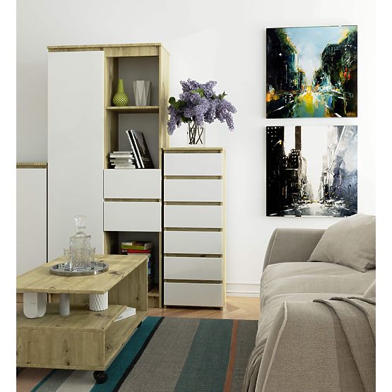 KOMODA CL6 PK DĄB ARTISAN / BIAŁA