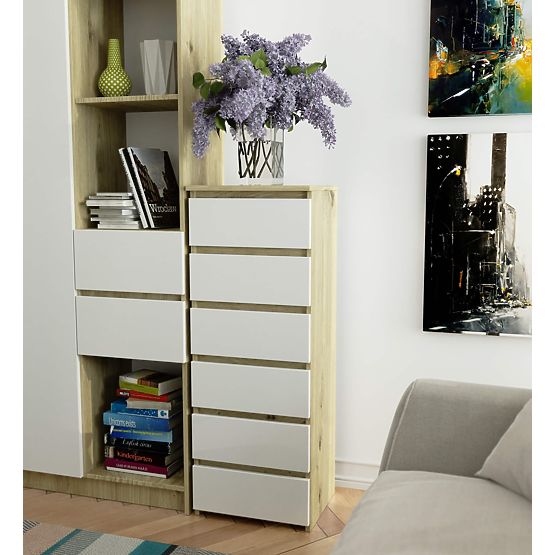 KOMODA CL6 PK DĄB ARTISAN / BIAŁA