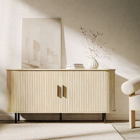 Komoda Gliss, zaokrąglona, lamele, jasny dąb