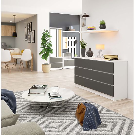 Komoda K 140 cm 6 szuflad PK biała-grafitowa szara