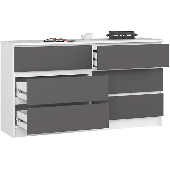 Komoda K 140 cm 6 szuflad PK biała-grafitowa szara