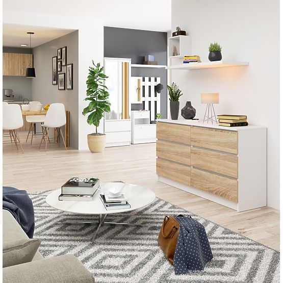 KOMODA K 140 cm 6 SZUFLAD PK BIAŁA / SONOMA