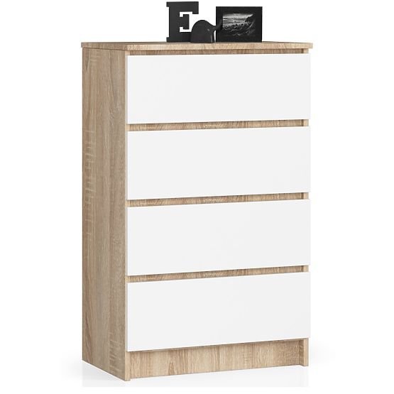 KOMODA K 60 cm 4 SZUFLADY PK SONOMA / BIAŁA